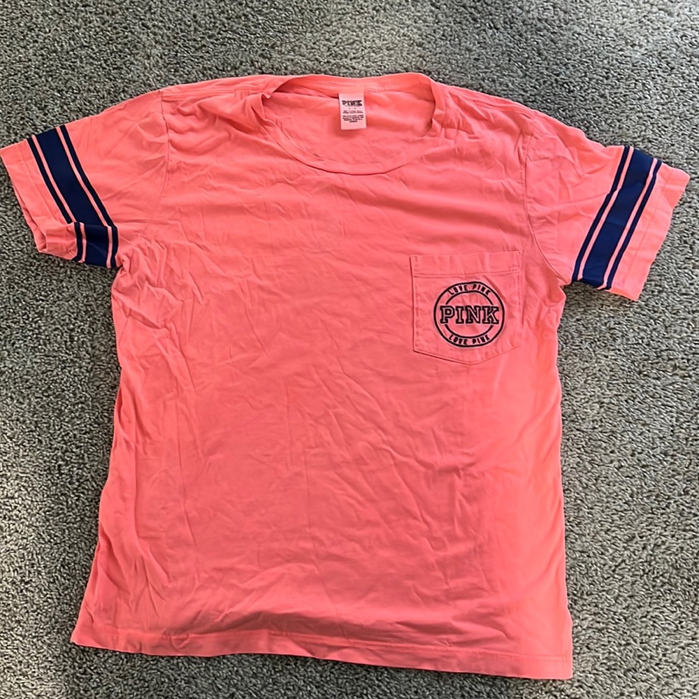 LOVE PINK PEACH AND NAVY BLUE SHIRT